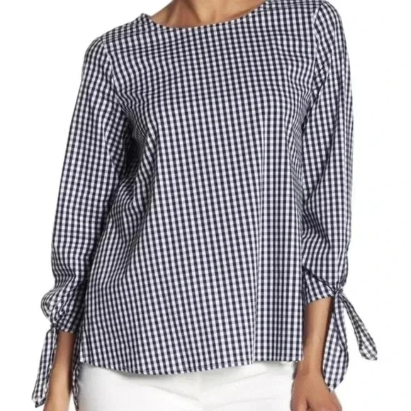 Vince Camuto Black and White Gingham Top -- Size S -- Preppy Jackie O Brunch - Picture 1 of 8
